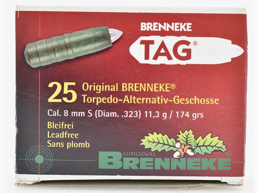 25 Brenneke Geschosse 8mm - 11,3g. TAG Bleifrei