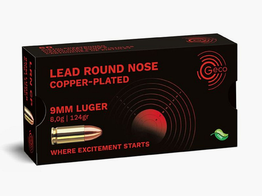 GECO 9 mm Luger Lead Round Nose, copper-plated 8,0g/124gr - 50 Patronen