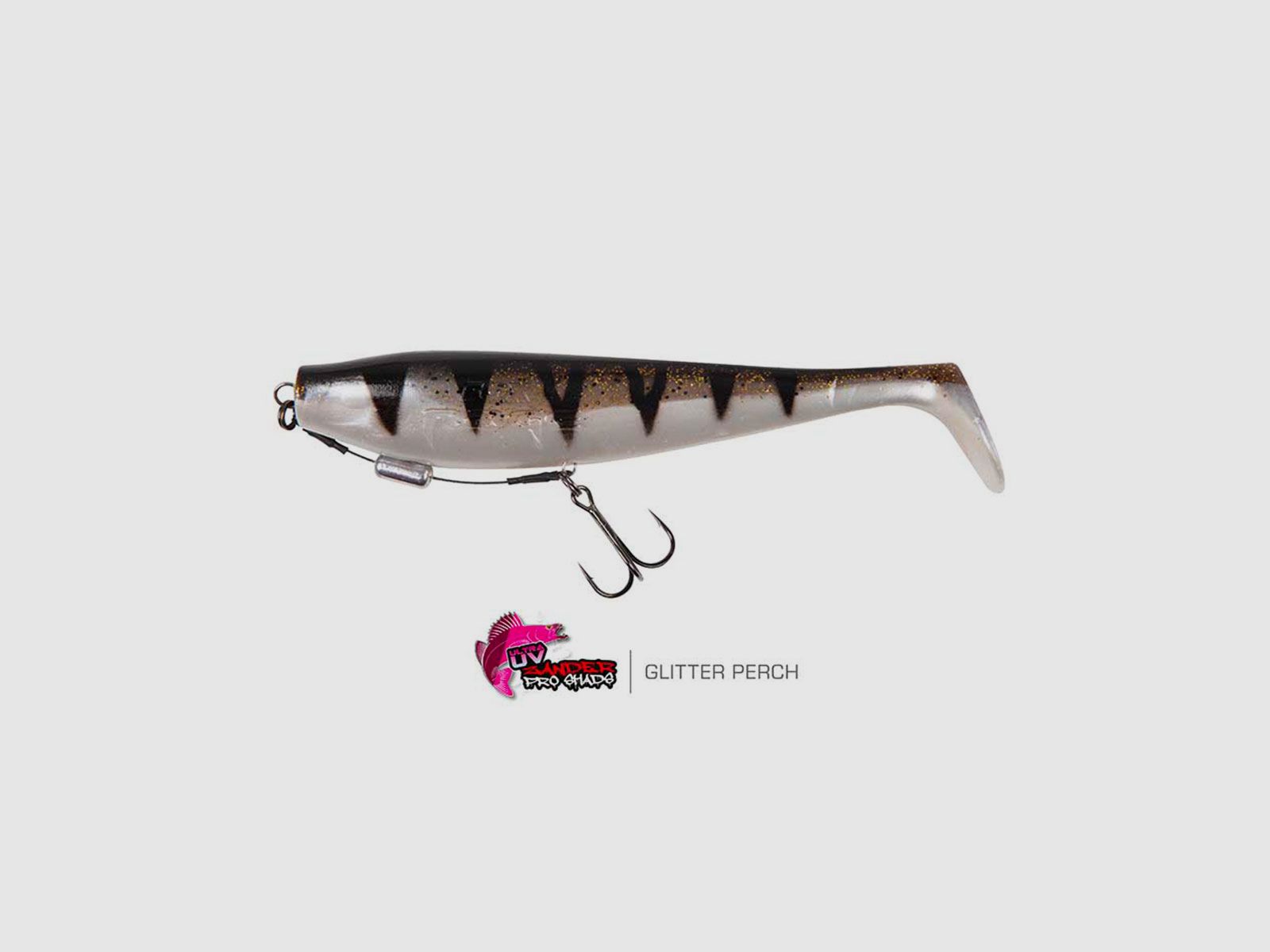FOX RAGE – ULTRA UV ZANDER PRO SHADS | LOADED SOFTBAITS | 18cm 7″ 53g | Glitter Perch, immagine 1 di 3