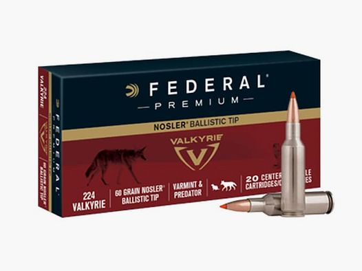 Federal Premium Varmint & Predator Nosler Ballistic Tip .224 Valkyrie 60GR 20 cartouches