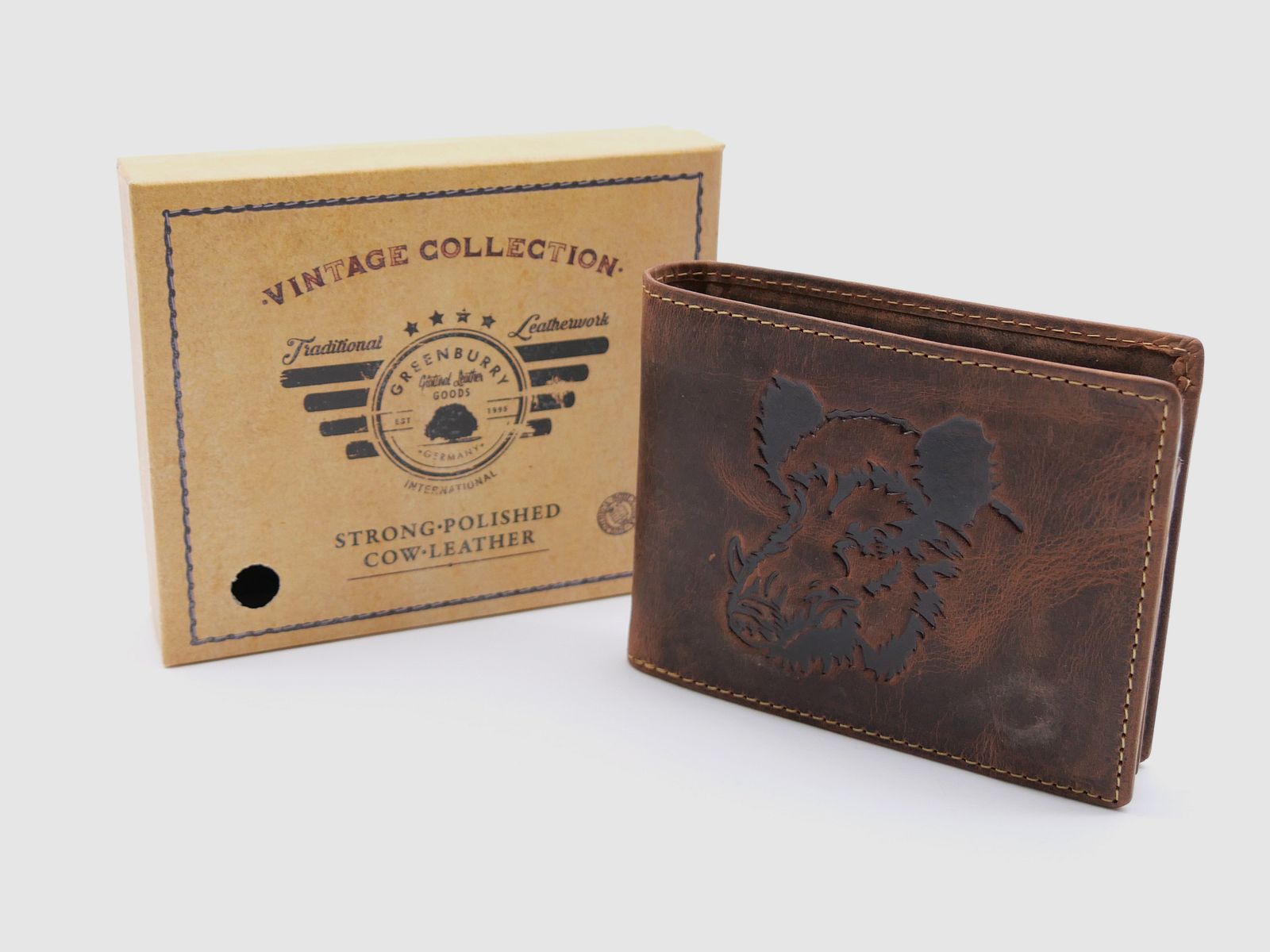 Greenburry Leder Geldbörse braun Vintage Animal Collection Keiler 1705-wildboar-25