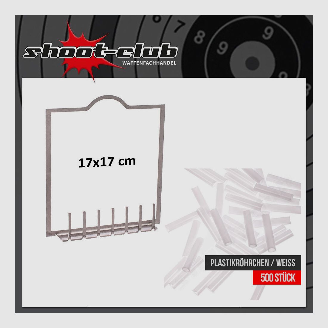 Tonröhrchen Adapter für Kugelfang 17x17 cm inkl. 500 weiße Plastikröhrchen