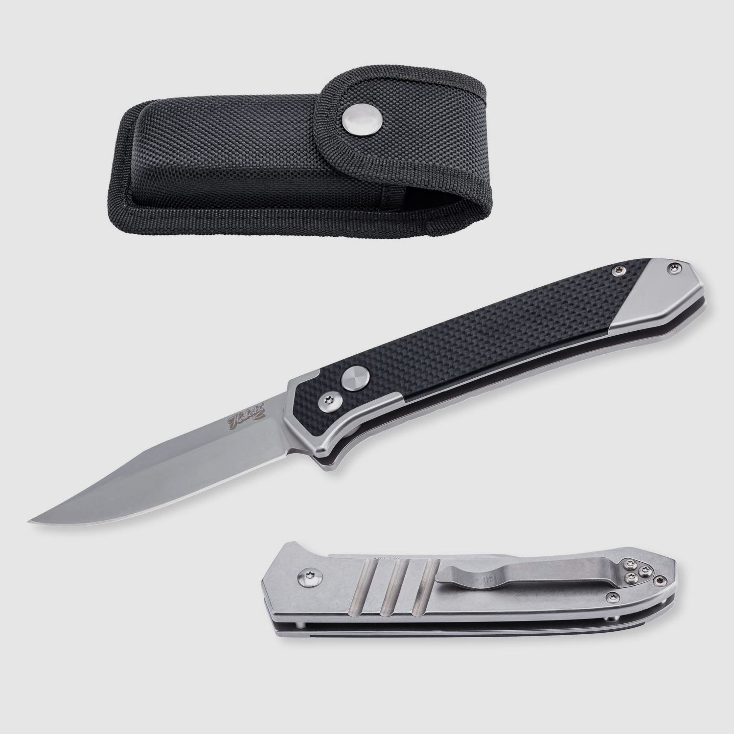 Coltello a molla con custodia Stone Wash Finish