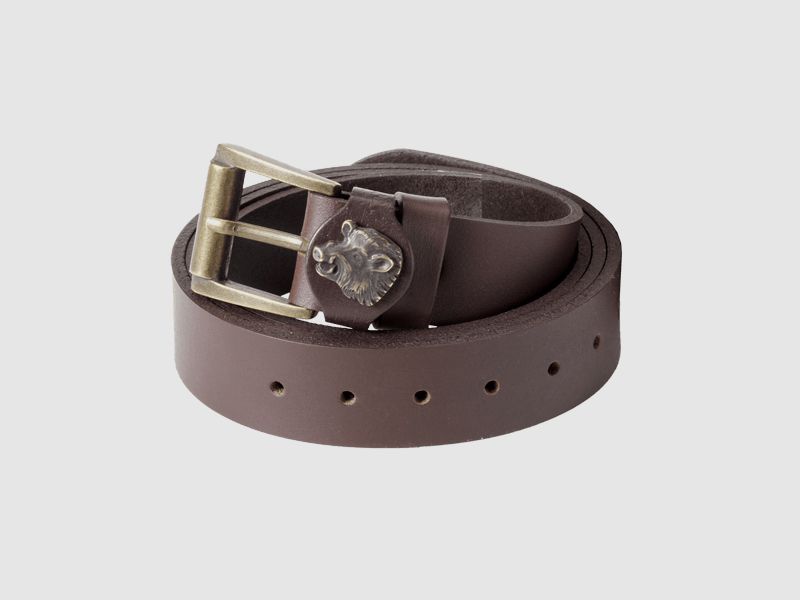 Leather belt ,buckle with decorative wild boar theme, 30 mm wide 120 cm