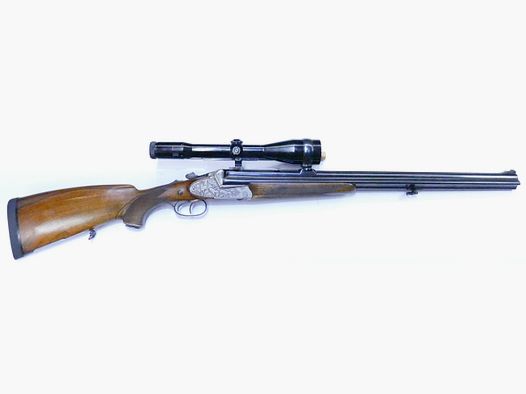 Ferlacher arma de segunda mano Fanzoj Ferlach 12/70 7x65 R .22 Hornet superpuesta y debajo
