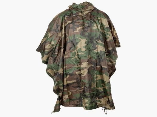 Poncho de lluvia ligero (300g), woodland, tejido rip-stop, talla única (223x144cm)