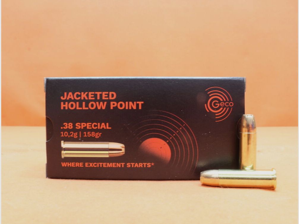 GECO Patrone .38Special GECO 158grs JHP (2317717) VE 50 Patronen/ 10,2g Hohlspitz (mit Sollbruchstellen)
