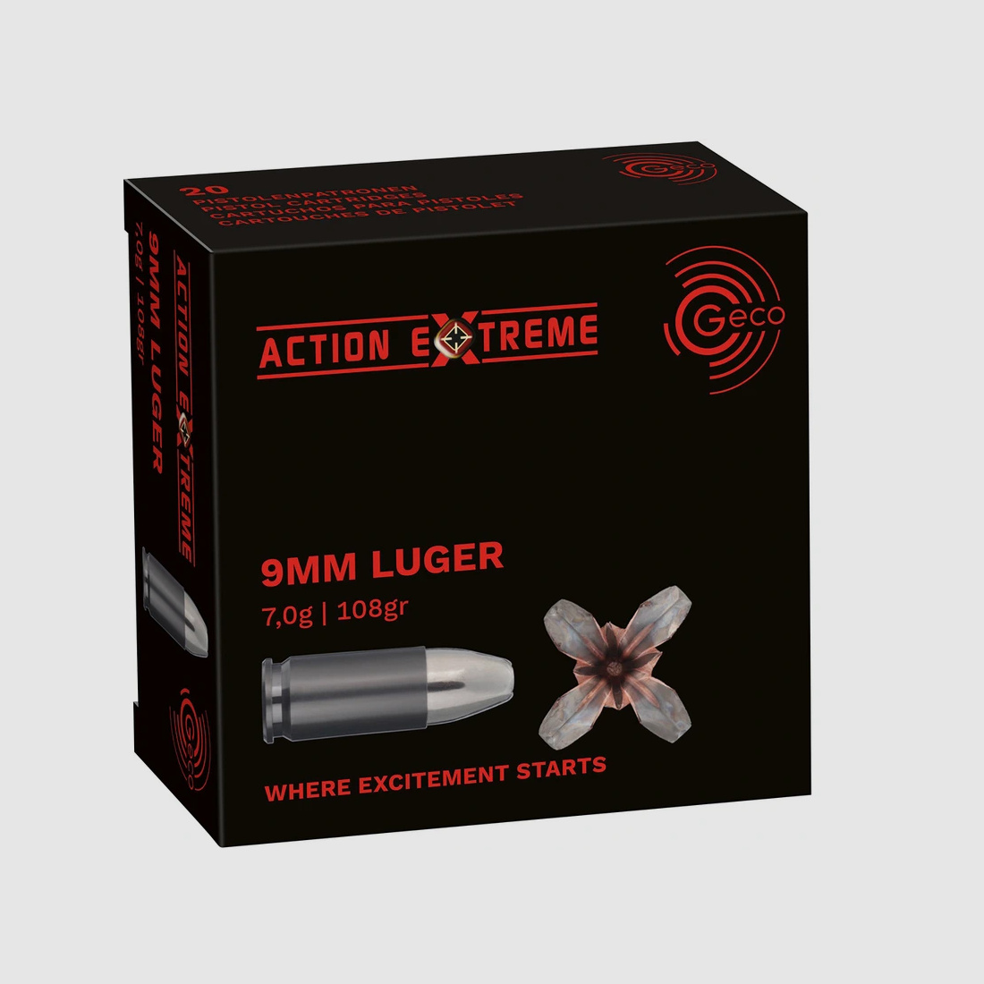 9 mm Luger Action Extreme 7,0g/108grs. Geco