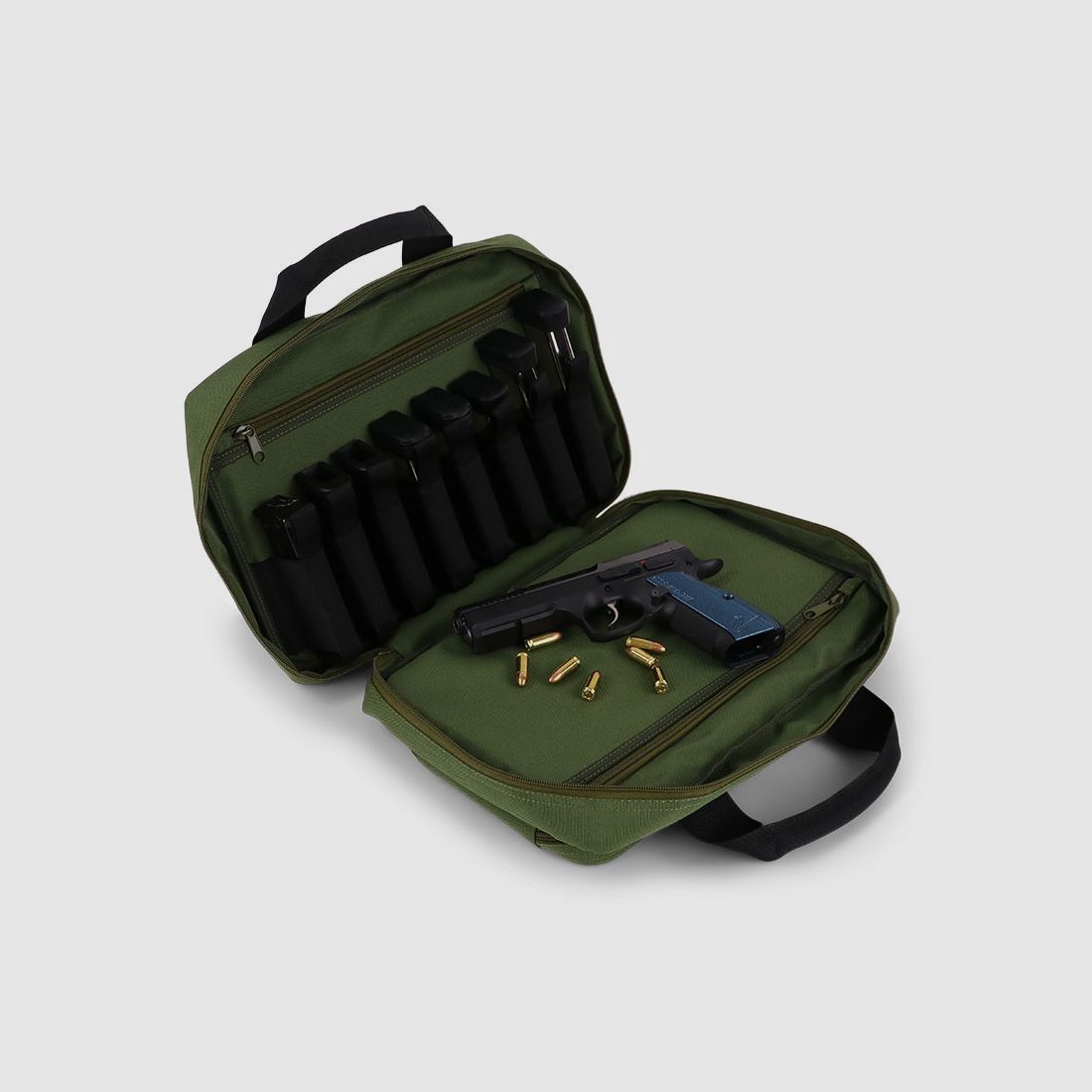Winter Pistolentasche W8 für 2 Kurzwaffen – 8 Magazinhalter, 1000D, abschließbar (Forest)