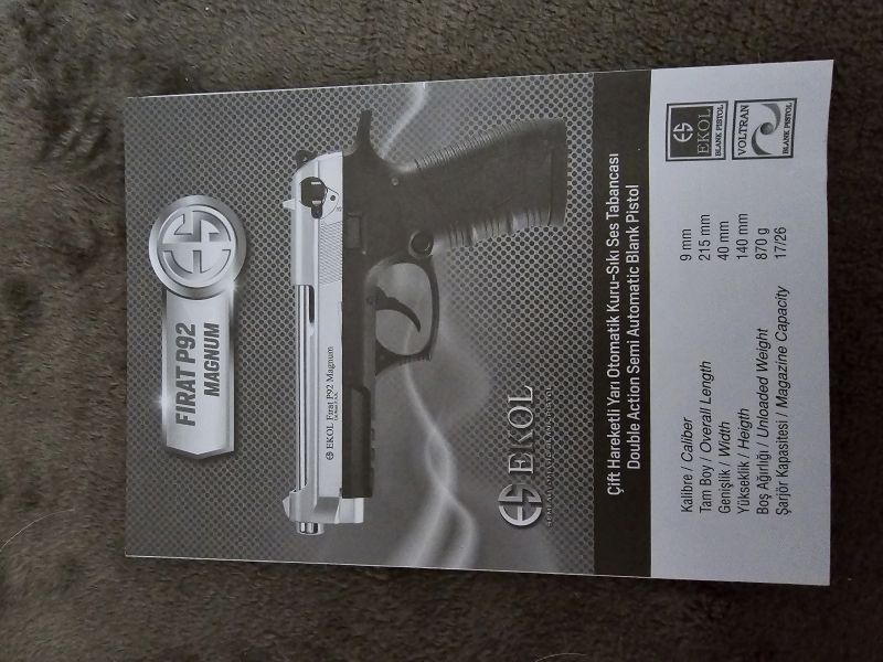 EKOL FIRAT P92 MAGNUM 9mm P.A.K. BEDIENUNGSANLEITUNG