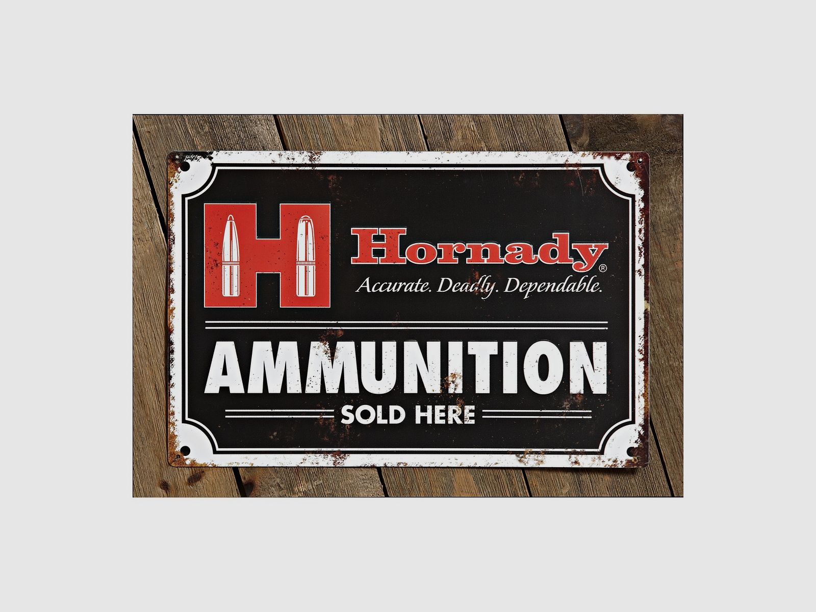 Hornady AMMO TIN SIGN 18×12"/46x31CM "HORNADY – AMMUNITION SOLD HERE"