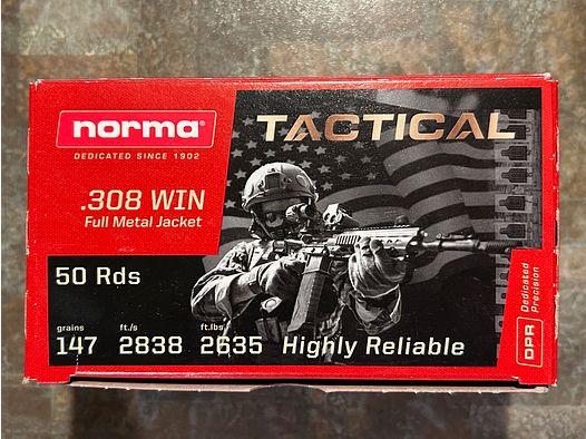 norma TACTICAL  .308 Win munitie Full Metal Jacket 147 grains 50 rds *NEU*