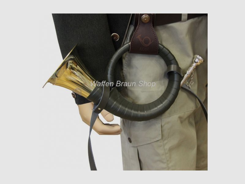 Trageriemen für Pless und Parforce Hörner,aus Leder, Grün, 2-Teilig, 68 cm Lang, 2 cm Breit