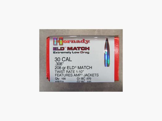 HORNADY GESCHOSSE C30 ELD MATCH 208GR