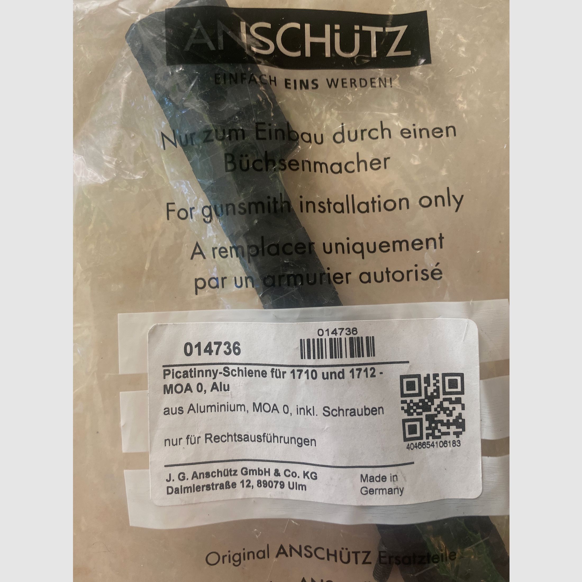ANSCHÜTZ Picatinny-Schiene – Alu für Modell 1710 / 1712