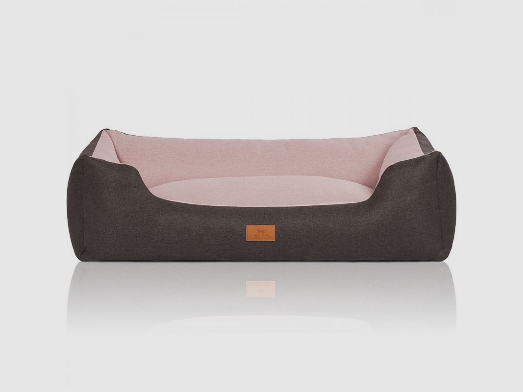 Knuffelwuff Hundebett Luke aus Velours mit feinem Handwebcharakter Rosa M-L 85 x 63cm