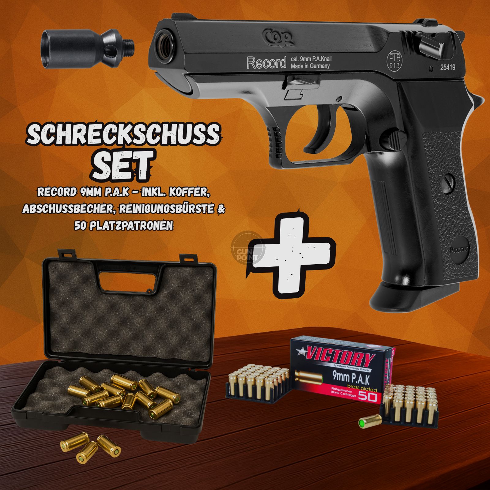 Schreckschuss SET - Gas Signal Pistole - RECORD Modell COP BR. - 9 mm P.A.K inkl. Koffer & 50 Schuss Munition
