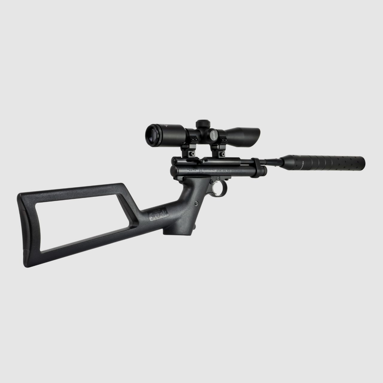 CO2 Pistole Crosman 2240 Sniper Kaliber 5,5 mm (P18)+ Hinterschaft SchalldĂ¤mpfer Adapter Zielfernrohr 4x32 Prismenschiene Koffer