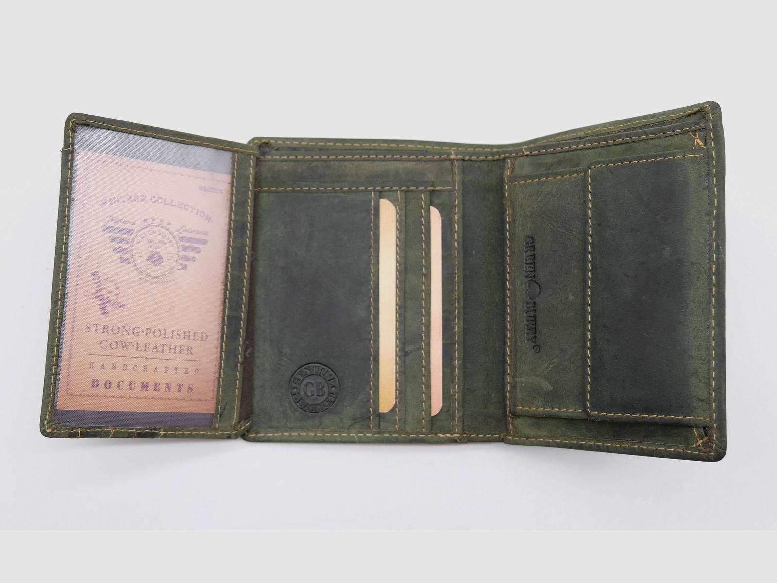 Greenburry leather wallet olive deer vintage animal 1701-stag-30