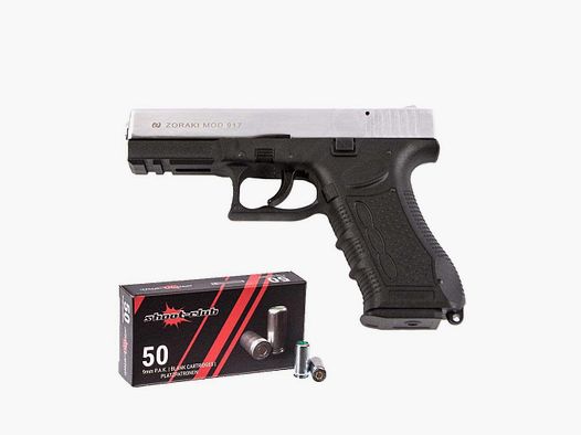 Pistolet Zoraki 917 chromé P.A.K. + cartouches à blanc