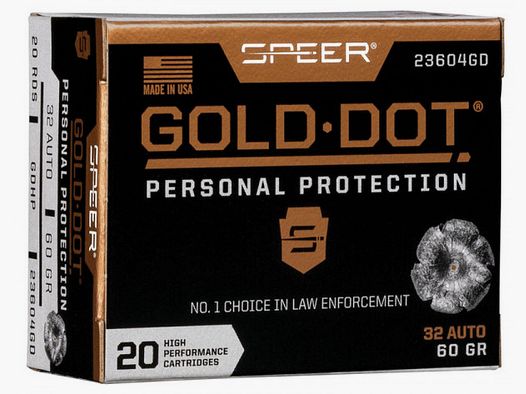SPEER GOLD DOT 7,65MM BROWNING/ 32 AUTO - GDHP / HOLLOW POINT - 20 SCHUSS