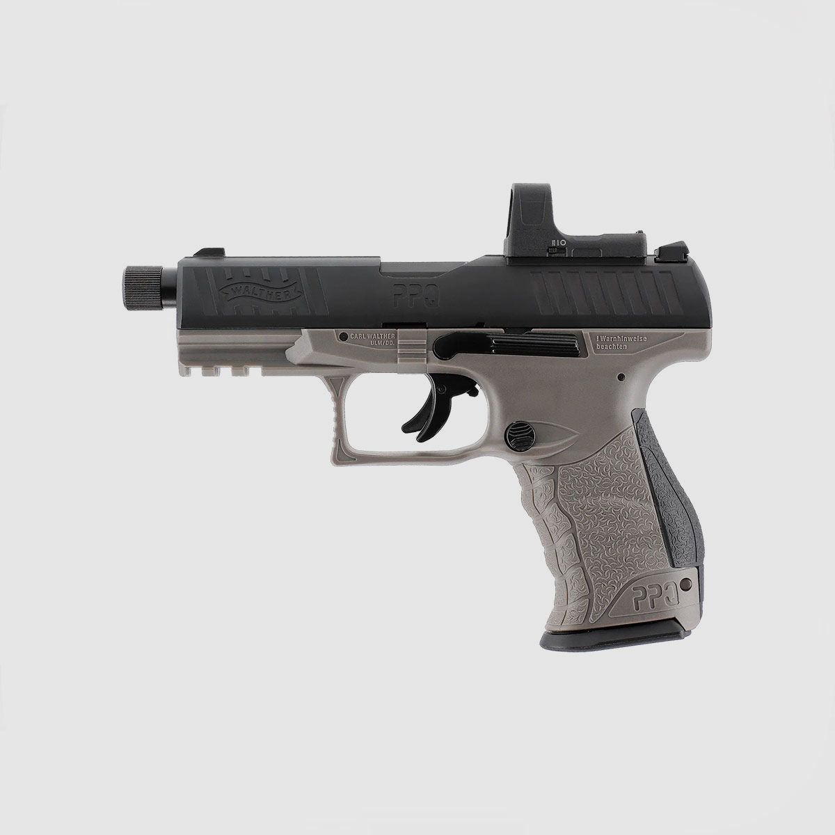 CO2-PISTOLE – UMAREX – WALTHER PPQ M2 Q4 TAC Combo 4,6″ Set 4,5 mm (.177) Pellet, CO₂, < 3,0 J, Tungsten-Grau, Bild 1 von 7