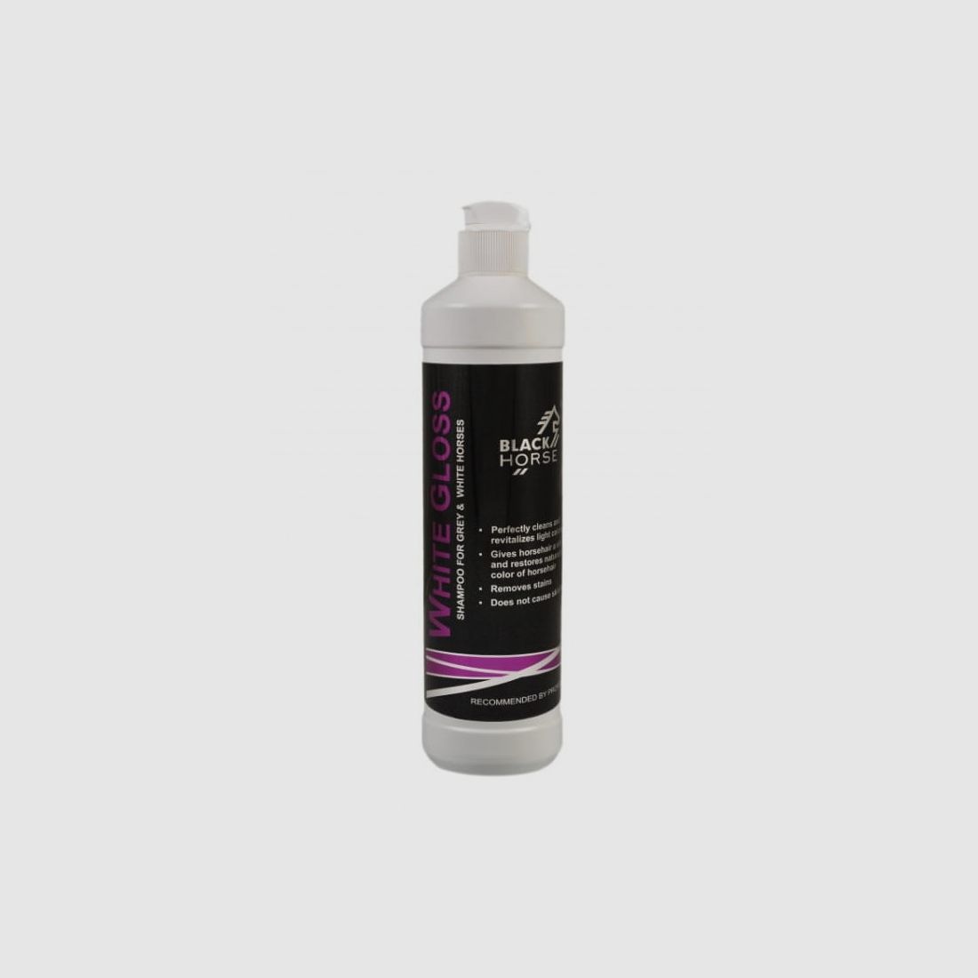 Champú BLACK HORSE para caballos grises WHITE GLOSS 500 ml