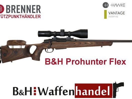 Komplettpaket: Brenner BR20 B&H Prohunter Flex Lochschaft mit doppelter Verstellung inkl. Hawke 3-12x56 (Art.Nr.: BR20PHFP6) Finanzierung möglich
