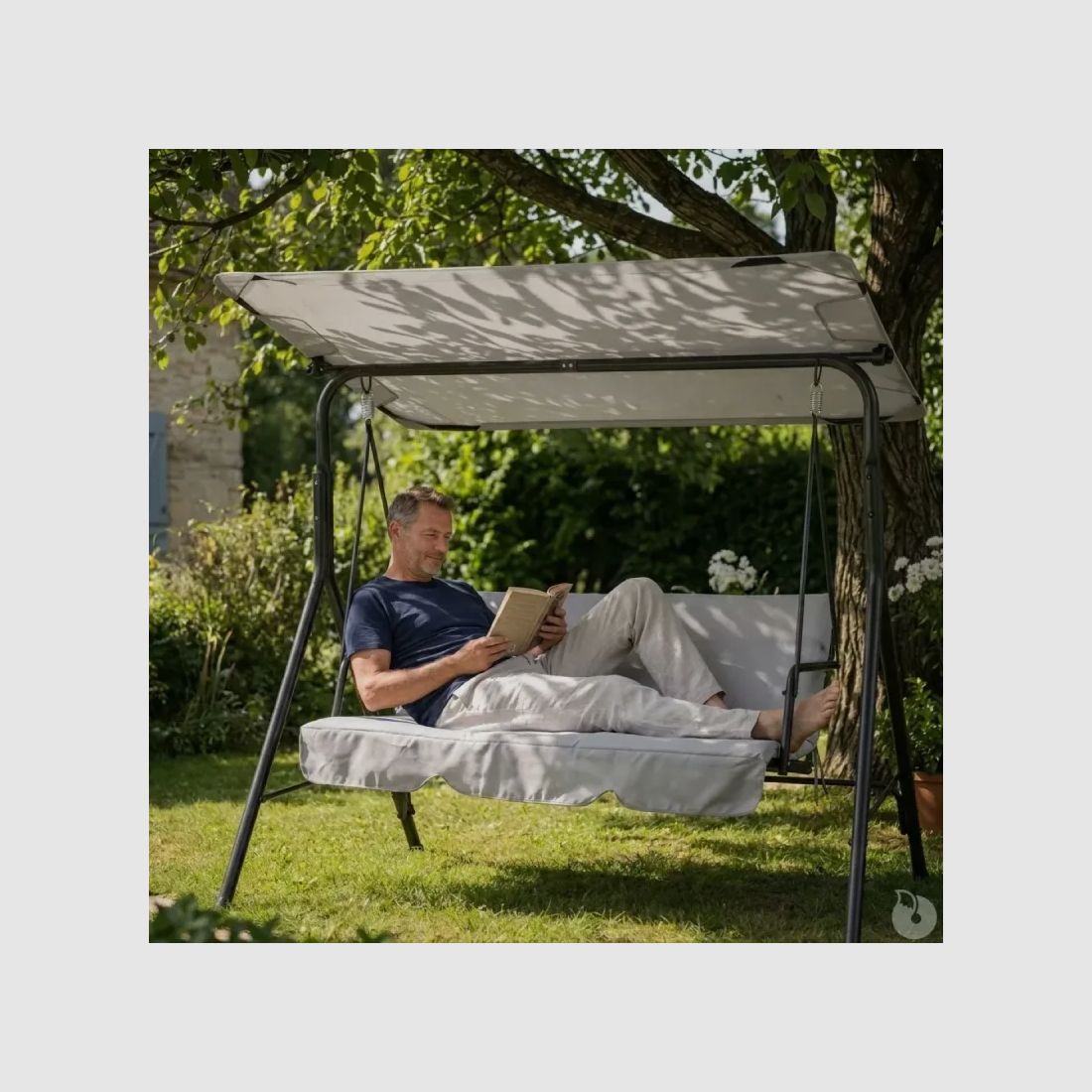 Schaukelstuhl für 3 Personen schwarz und weiß mit verstellbarem Dach, Bild 2 von 16