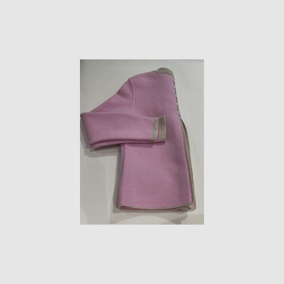 Cardigan da donna con piega in lana merino rosa con fiori, immagine 1 di 2