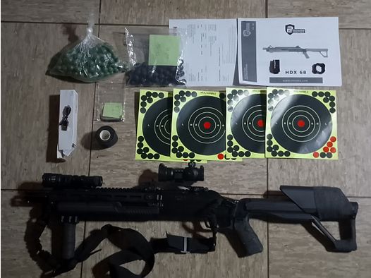T4E RAM Shotgun Hdx68 Set Pumpgun cal .68 Zielfernrohr Tragegurt Paintballs Kit neuwertig