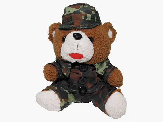 Ourson en costume et chapeau, camouflage, environ 28 cm de haut