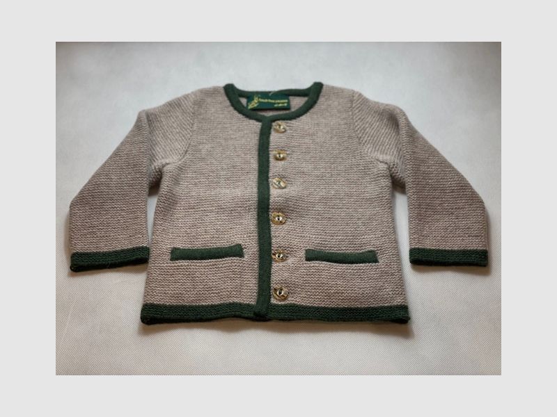 Cardigan per bambini in lana merino beige/verde