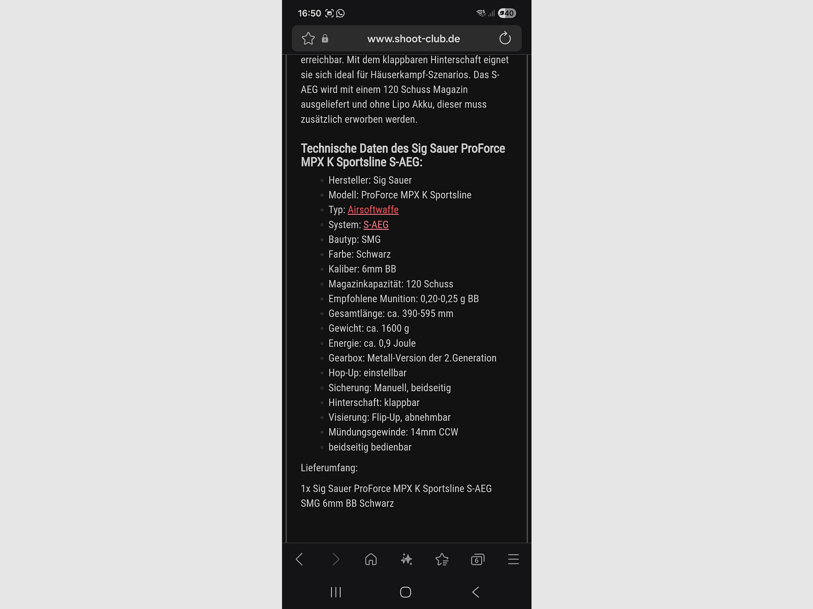 Sig Sauer MPX Proforce Airsoft BB 6 mm