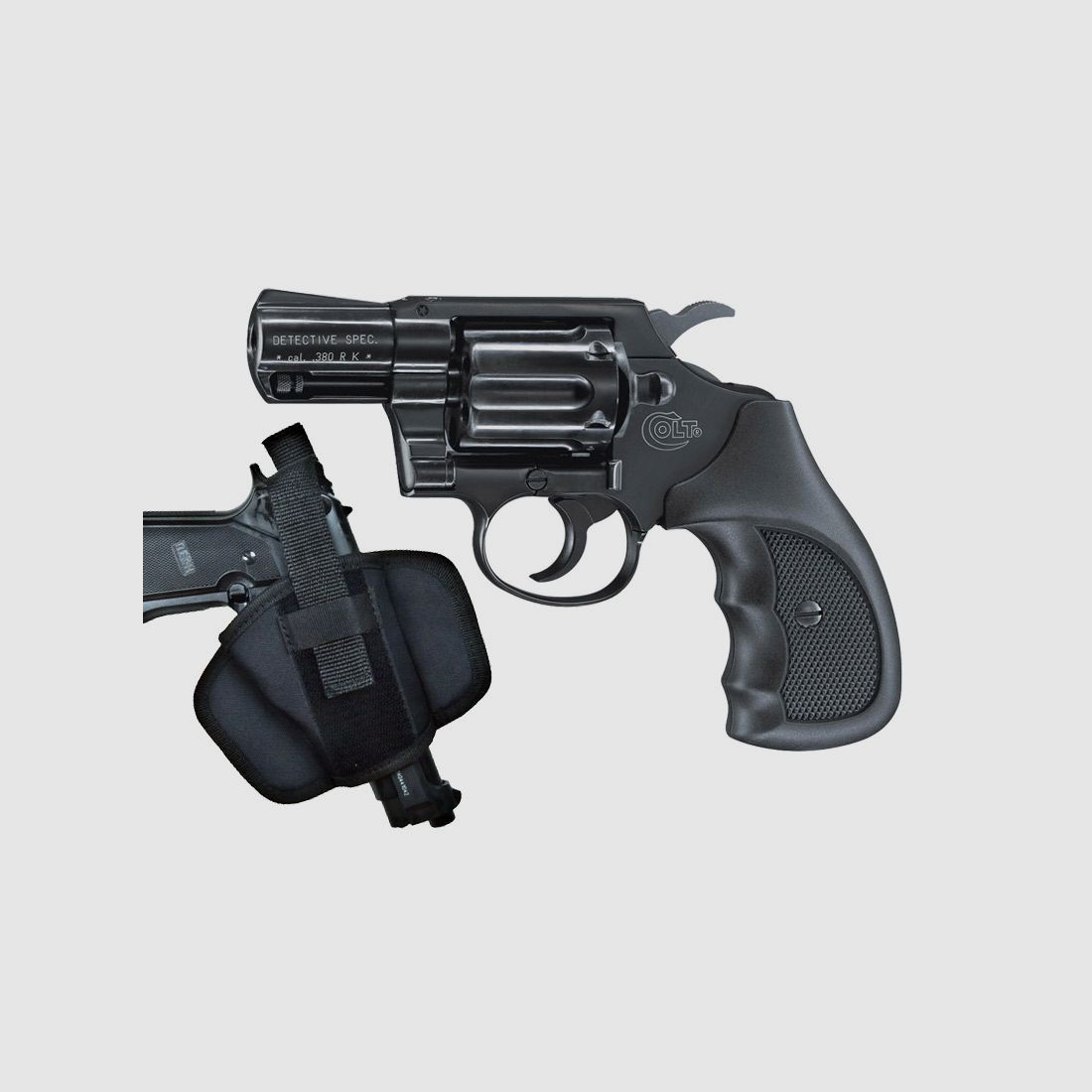 Schreckschuss Revolver Colt Detective Special schwarz Kunststoffgriffschalen Kaliber 9 mm R.K. (P18) + Holster