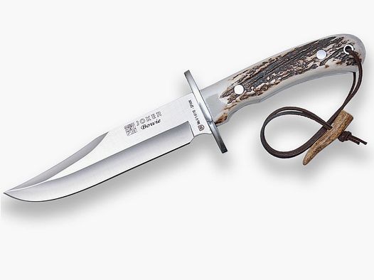 Joker Bowie Jagdmesser mit Hirschhorngriff und 16 CM Klinge. Lederscheide.