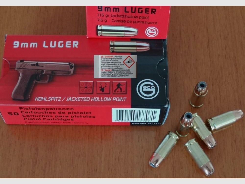 GECO 100 Stück Patronen GECO-9mm Luger-Hohlspitz( Hollow Point)