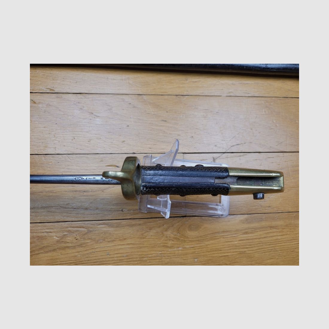 Bella baionetta 1855 detta "Lancaster" – Genio britannico – bella lama spessa "foglia di salice" – una delle 5.363 prodotte per i Royal Sappers and Miners – Fodero – ottime condizioni, immagine 10 di 20