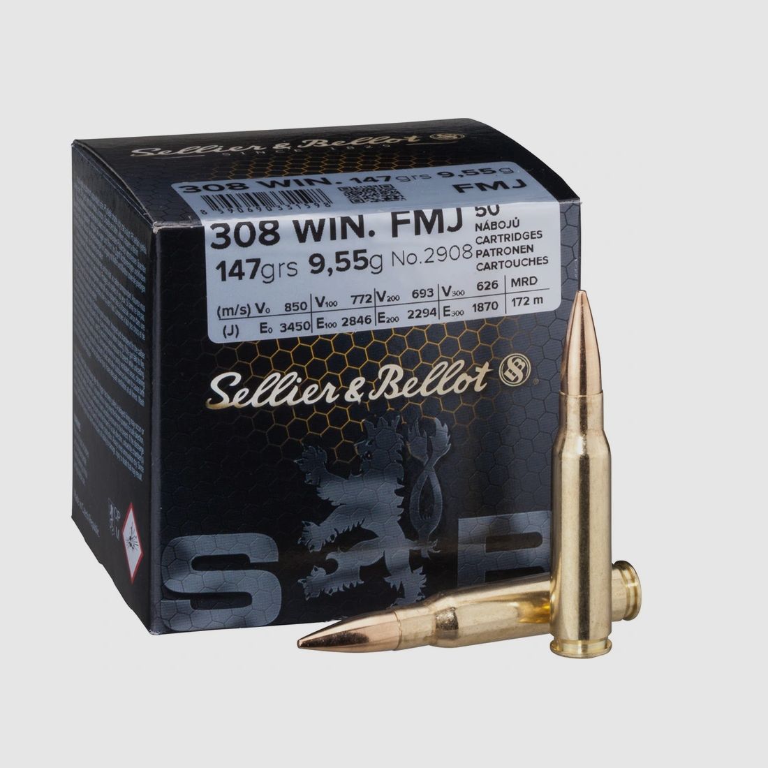 .308 Win. Full metal jacket 9.5g/147grs. Sellier & Bellot