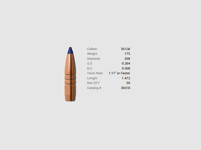 Barnes kogel .30/.308 175GR Long-Range X Hunting BT 50 stuks