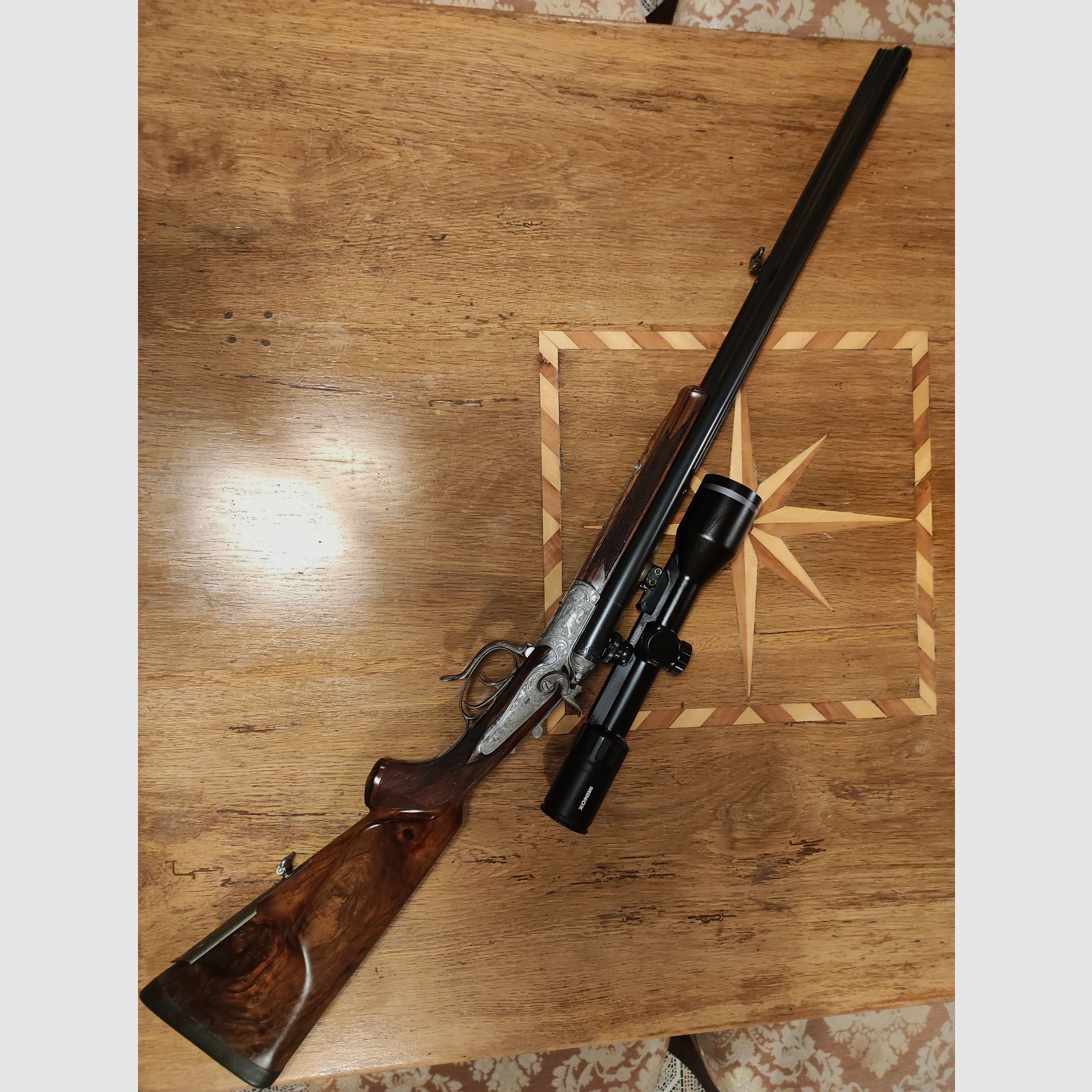 Neuwertiger Ferlacher Drilling 5,6x50R Mag 16/70 Hahndrilling Rouxverschluss kein Krieghoff Blaser Merkel Nimrod Suhl Simson Collath