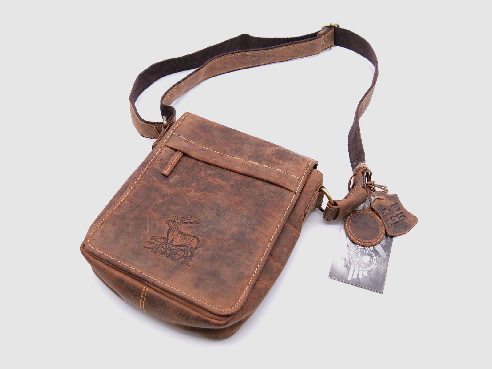 Greenburry Leder Umhängetasche Hirschprägung braun 1748A-STAG3-25, Bild 1 von 4