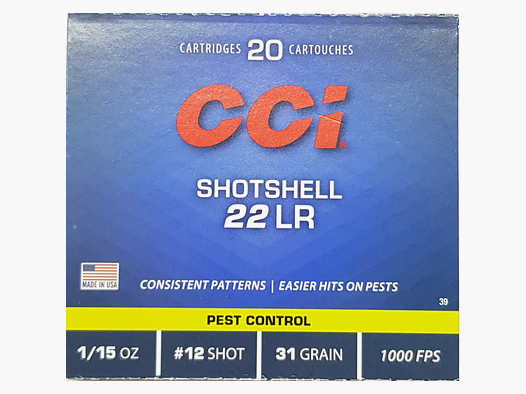 CCI cartouche à plombs .22lr, No. 12, 31gr VE20