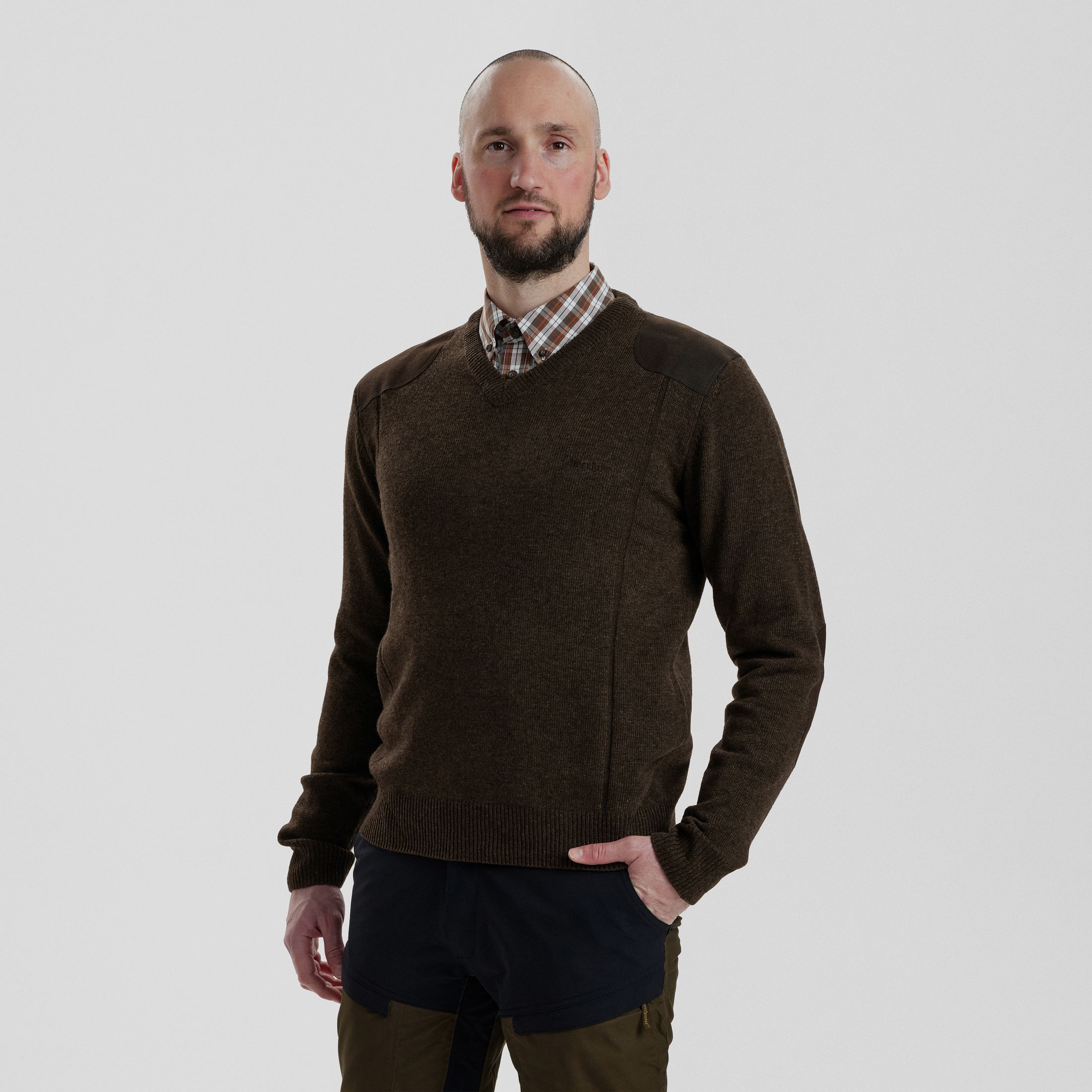 Pull Sheffield avec col en V - Dark Elm - Taille : L