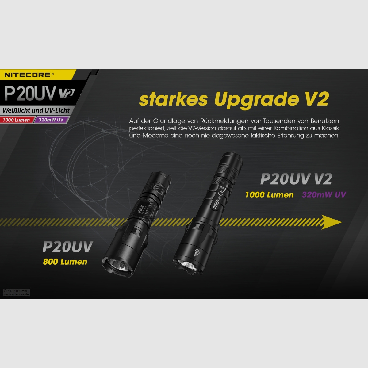 Nitecore P20UVV2 Taschenlampe P20UV V2 1000 Lumen UV Licht