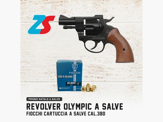 Promo Bruni revolver a salve mod Olympic legno/nero 5 colpi cal 380 + 1 scatola 50 colpi Fiocchi