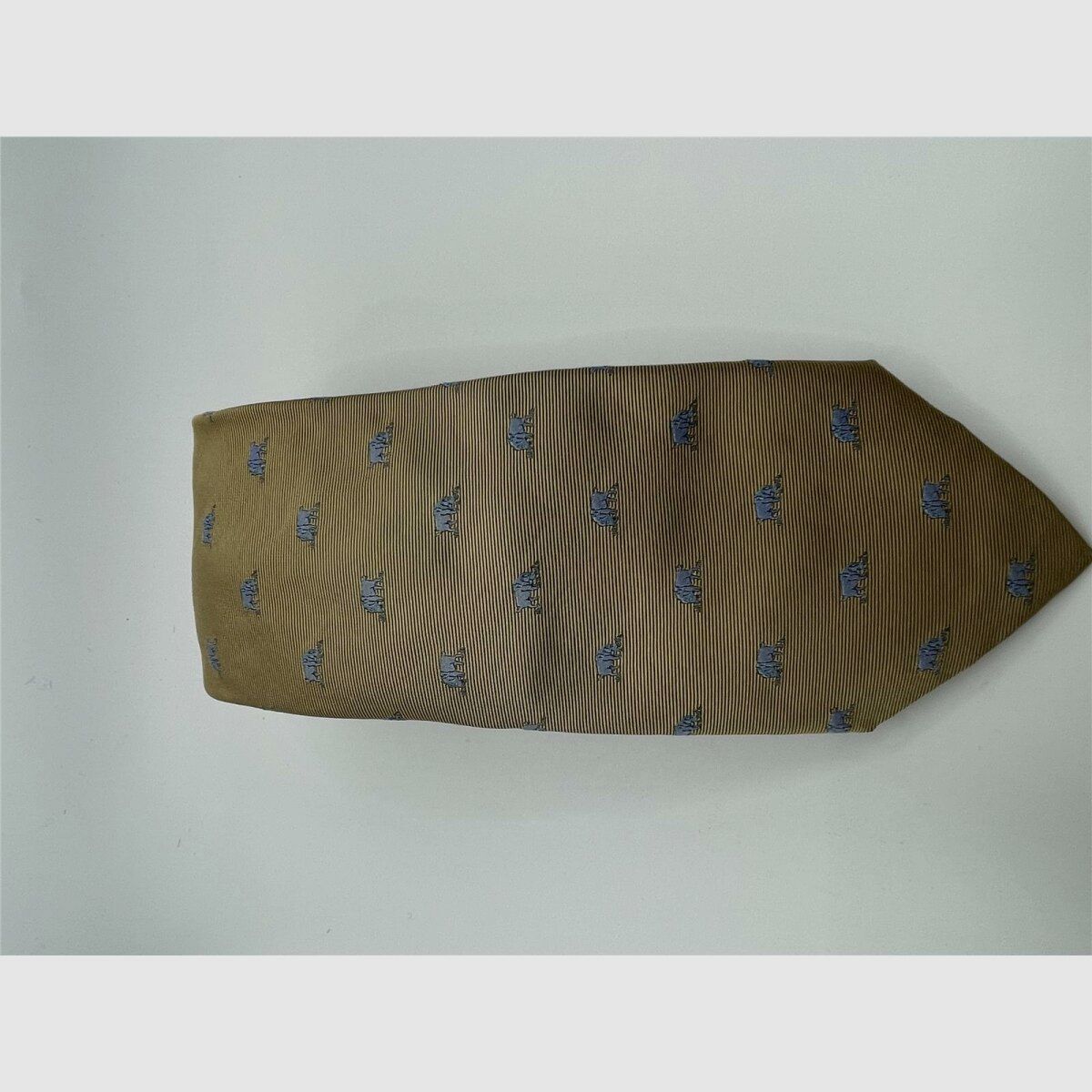 Robert Keyte cravate 100% soie beige motif sanglier bleu