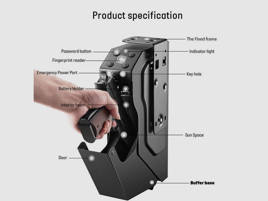 Caja fuerte para pistolas con huella dactilar, resistente al fuego
