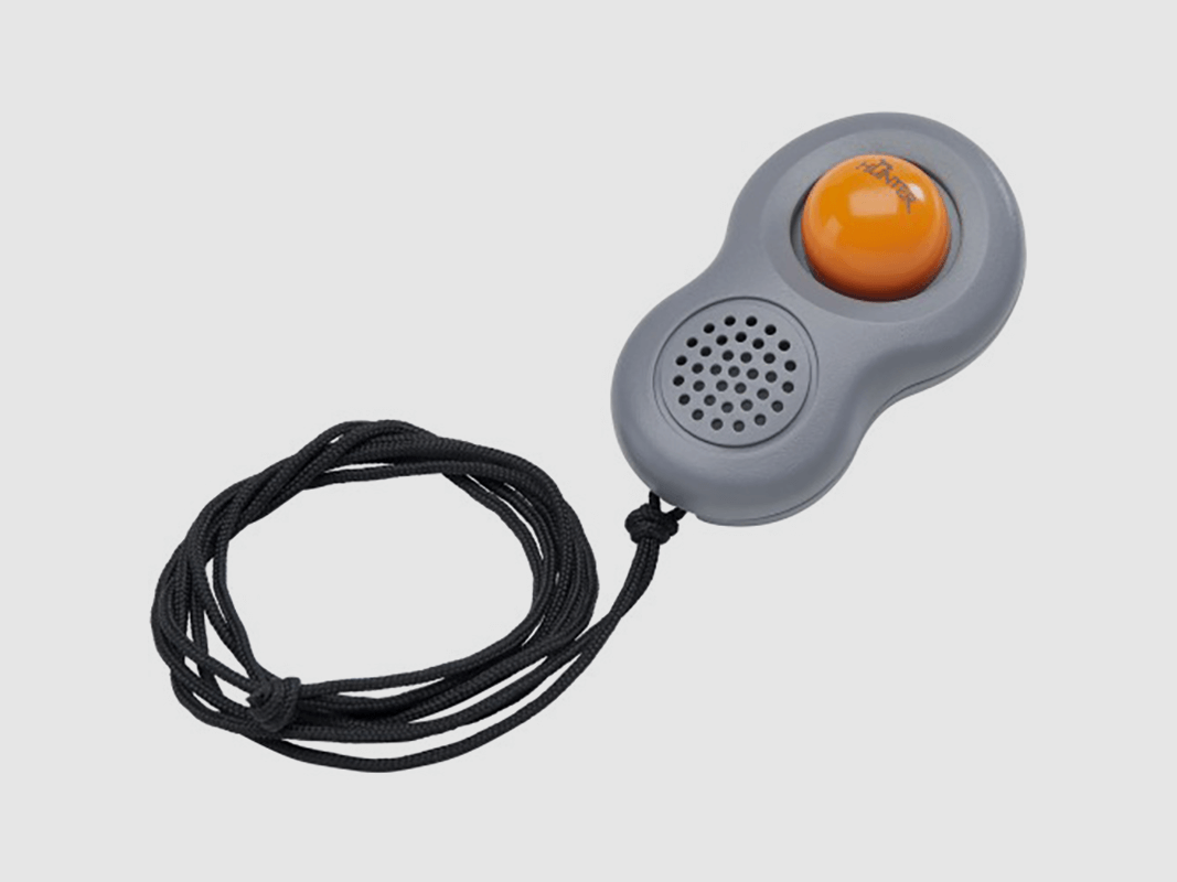 Hunter dog clicker with shoulder strap and finger loop
