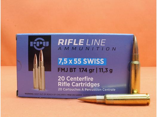 Prvi Partizan cartridges 7.5x55 Prvi Partizan 174grs FMJ-BT VE 20 cartridges (A-345)/ 11.3g full metal jacket boat tail